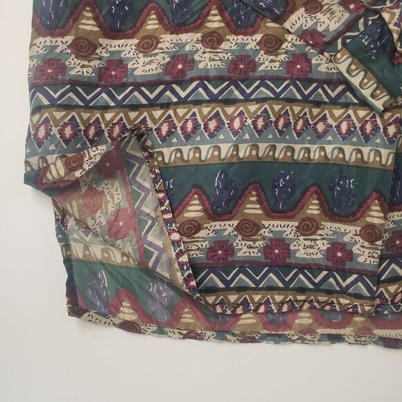 VTG Stunt Collections Silk Button Up Blouse Aztec Country Western Print Womens L - Picture 5 of 9
